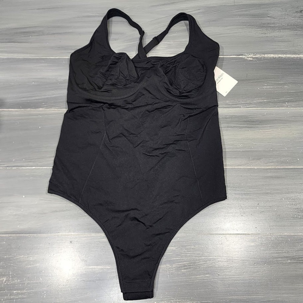 Calvin Klein Bonded Flex Thong Bodysuit Convertable‎ Straps QF6753 Black Large